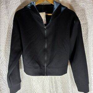A New Day Womens Full Zip Hoodie Jacket Black Medium Cropped Athleisure